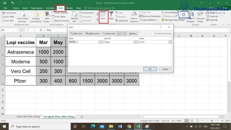 Cách Sắp Xếp (SORT) Trong Excel