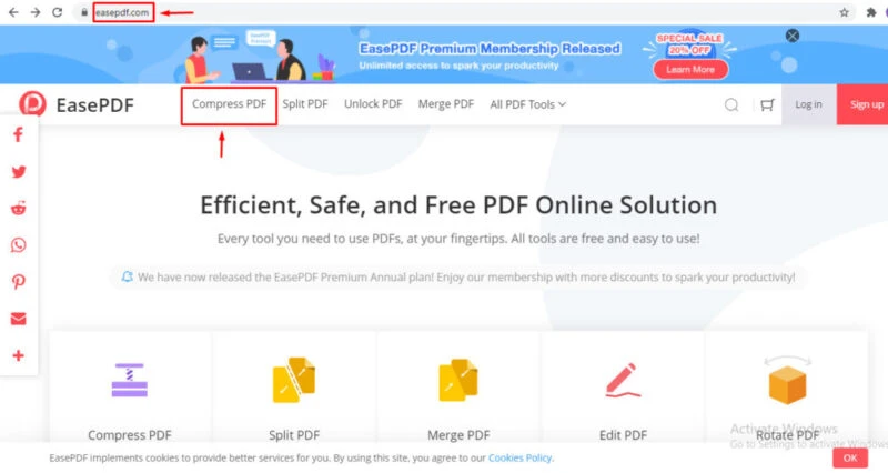 EasePDF cung cấp hơn 20 công cụ PDF khác nhau