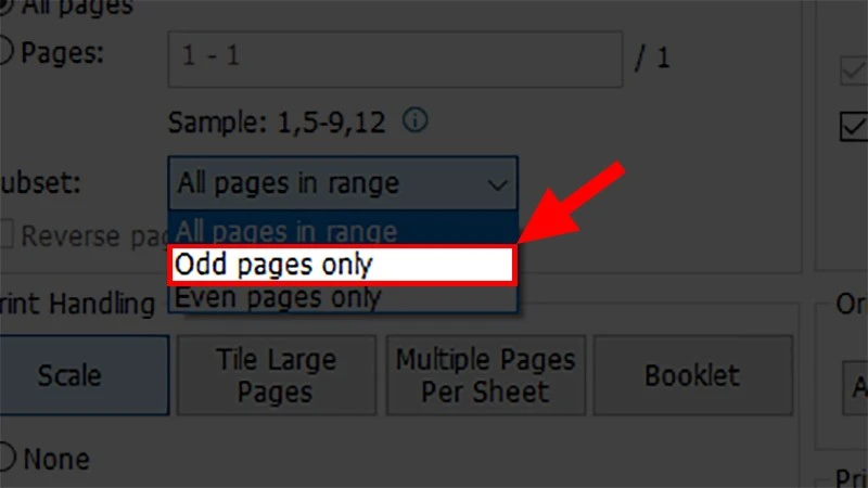 Hình chọn Odd pages để in các trang số lẻ