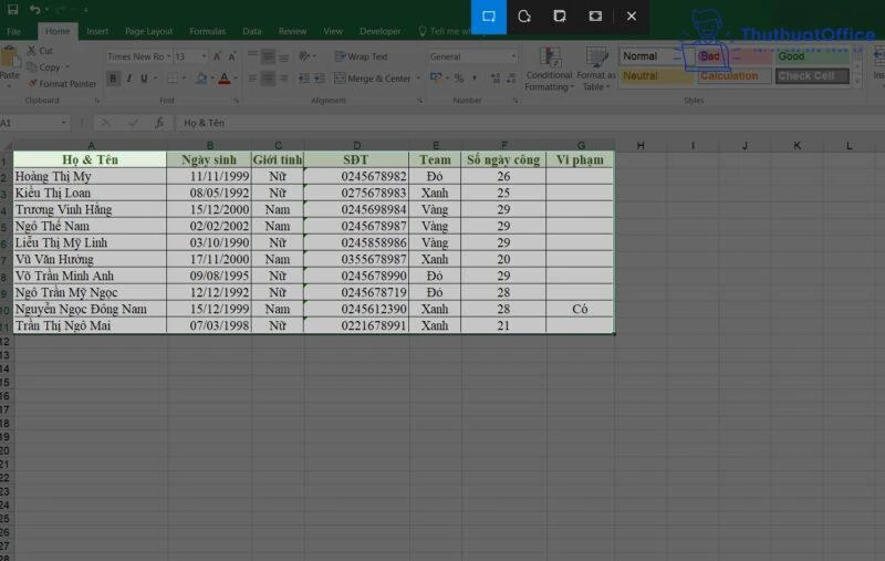 Hướng dẫn chuyển Excel sang ảnh