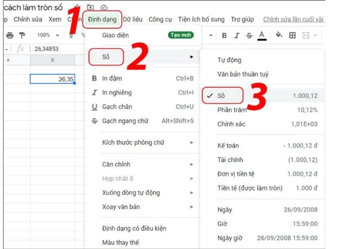 Định dạng số thập phân trong Google Sheets