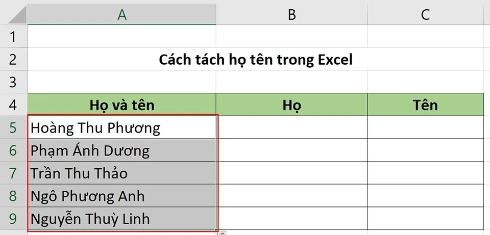 Hình chọn cột tên đầy đủ mà bạn muốn tách