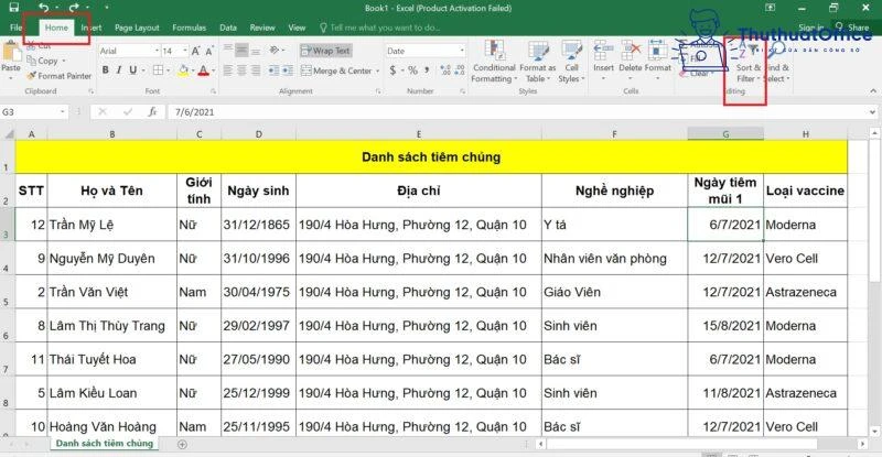 Cách Sắp Xếp (SORT) Trong Excel