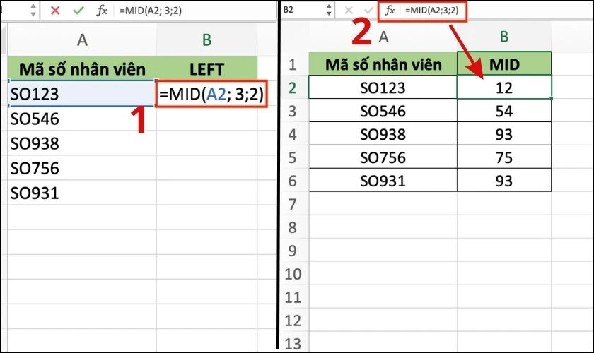 Hình ảnh sử dụng hàm MID