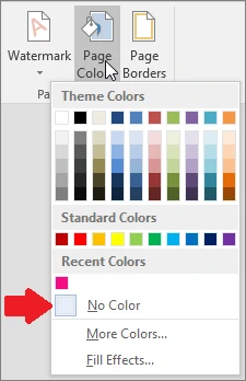 Chọn No Color để xóa Background trong Word 2016