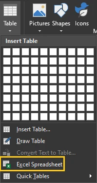 Chọn Excel Spreadsheet