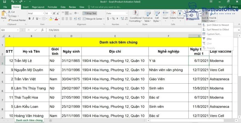 Cách Sắp Xếp (SORT) Trong Excel