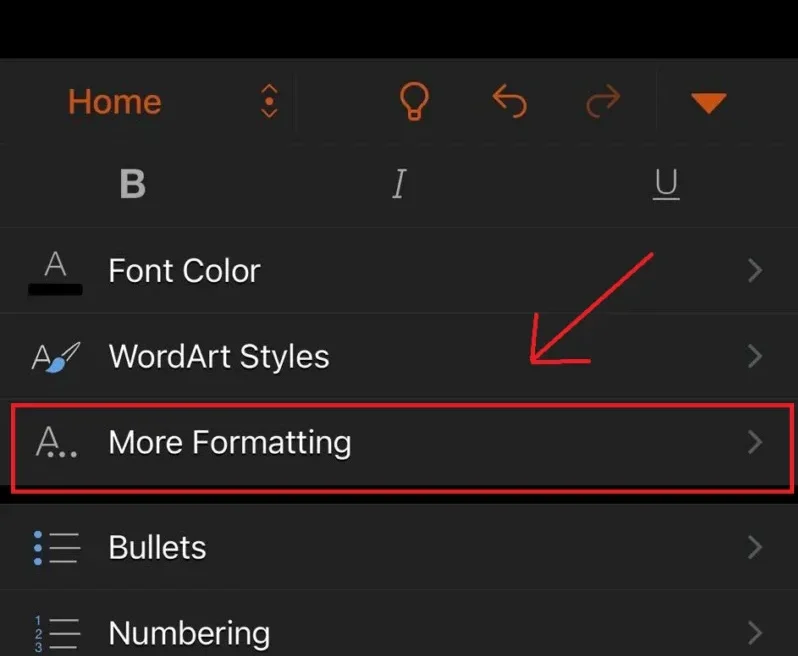 Chọn More Formatting để tiếp tục