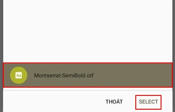 Tìm file phông chữ vừa tải về và chọn Sellect