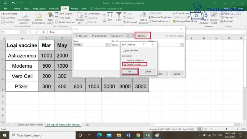 Cách Sắp Xếp (SORT) Trong Excel