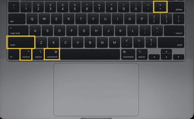 Nhấn tổ hợp các phím CONTROL + SHIFT + COMMAND + Dấu cộng (+)