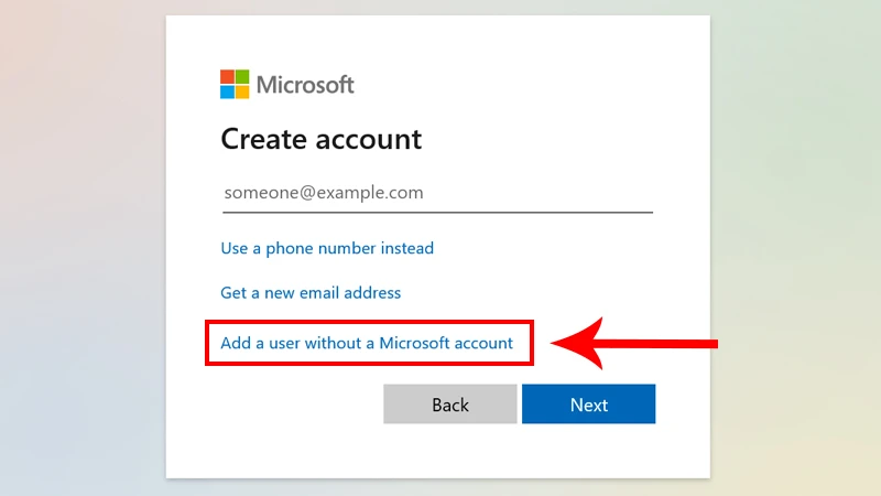 Thêm User mà không cần tài khoản Microsoft
