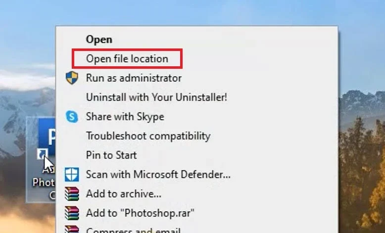 Chọn "Open File Location"