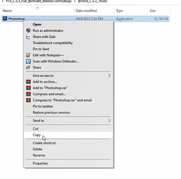 Copy File để kích hoạt Crack Photoshop CS3