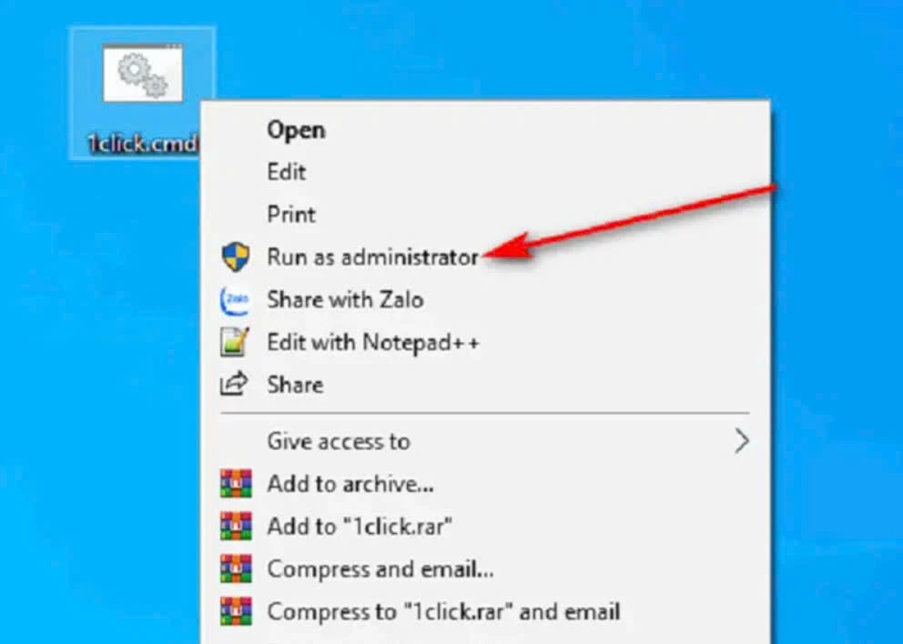 Thực hiện chạy quyền Administrator với file 1click.cmd