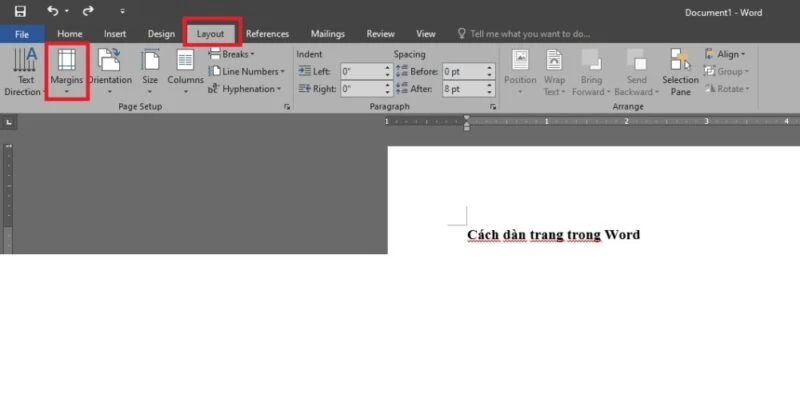Chọn tab Layout sau đó chọn tiếp Margin