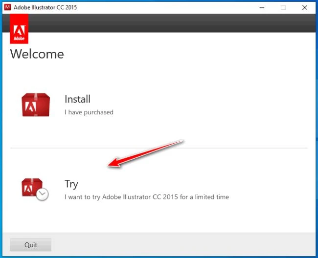 Chạy file Setup cho Adobe Illustrator 2015 sau đó chọn "Try