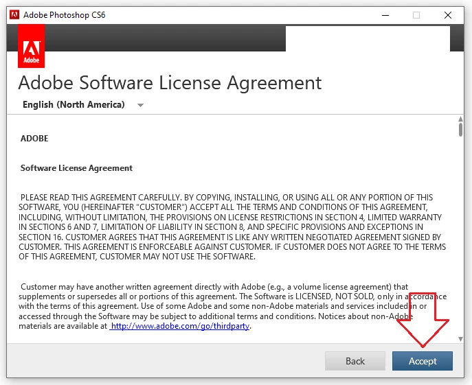 Chấp nhận điều khoản của Adobe để tiếp tục