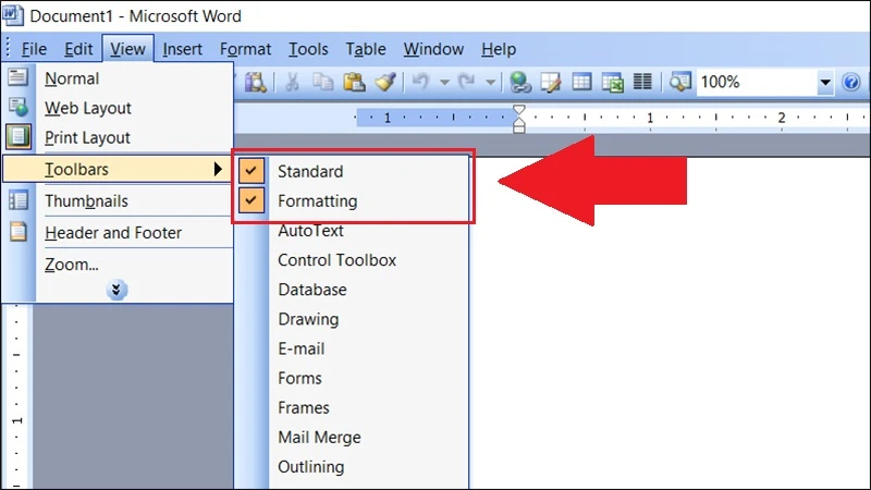 Chọn Standard và Formatting theo các bước trên