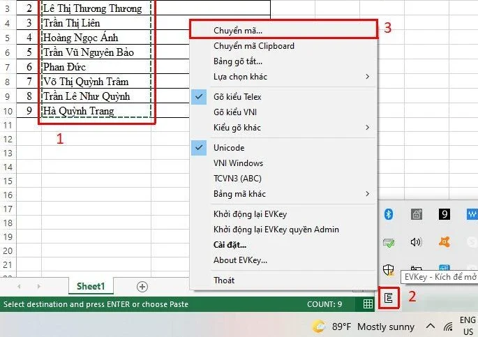 Bỏ dấu trong Excel bằng phần mềm EVKey