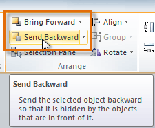 Chọn “Send Backward” trong nhóm “Arrange” trong tab Format