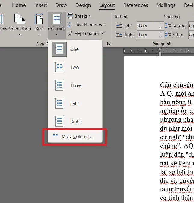 Chọn More Columns tại mục Columns