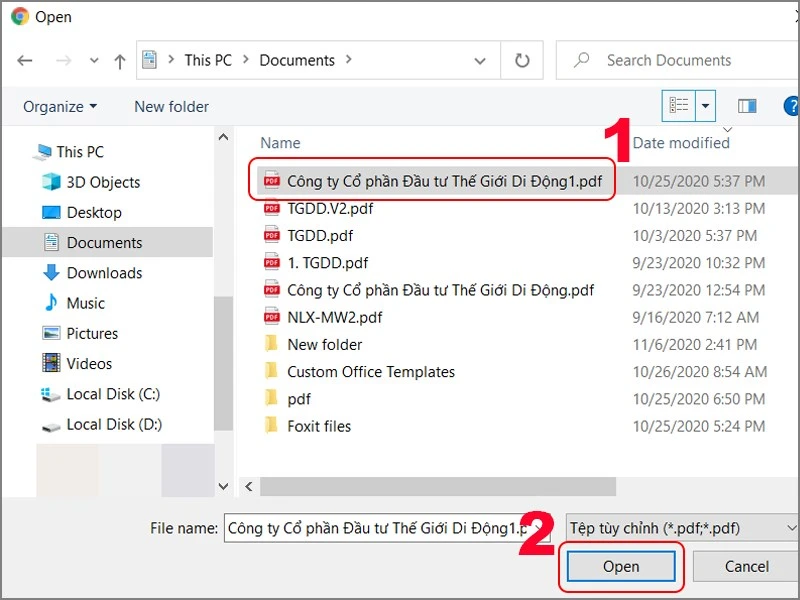 Chọn tệp PDF cần mở khóa và nhấn Open để tải lên