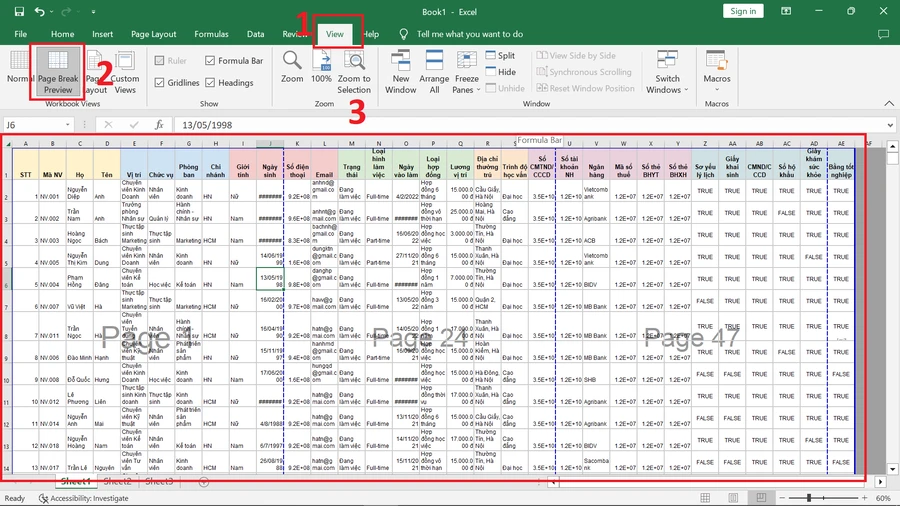 Cách in excel vừa trang giấy A4 bằng Page Break Preview