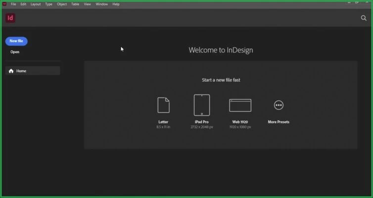 Giao diện của phần mềm Adobe InDesign 2022