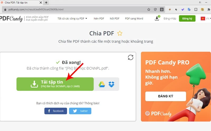 Nhấn vào Tải tập tin để tải file PDF về máy tính