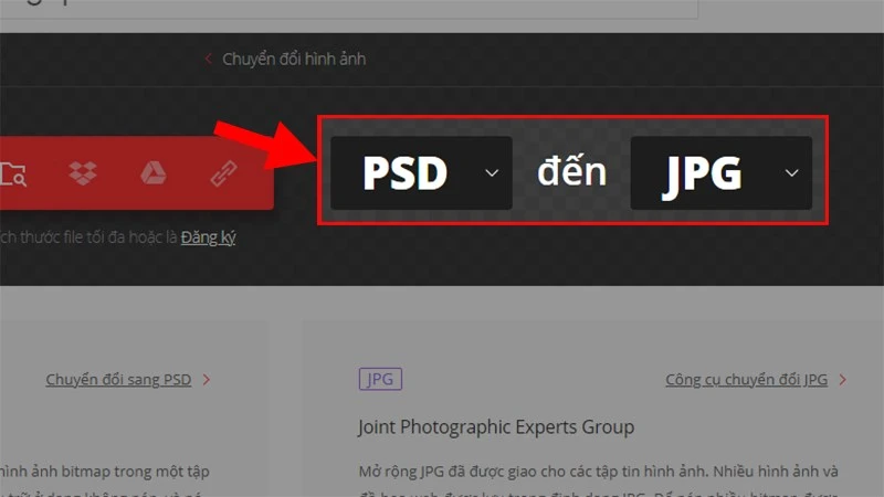 Chọn kiểu chuyển đổi từ PSD sang JPG