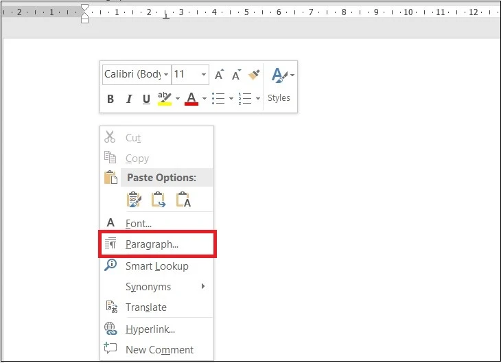 Nhấn chuột phải chọn Paragraph