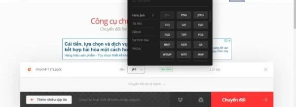 Nhấn vào đến… để chọn định dạng chuyển đổi