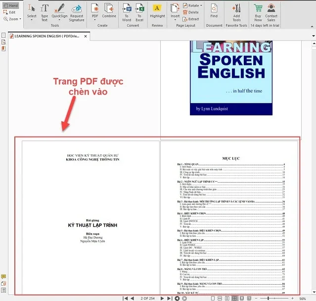 Chèn thêm trang đã có sẵn vào file PDF