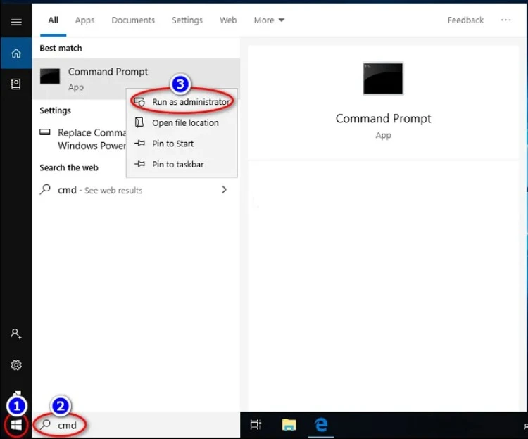 Mở và chạy app Command Prompt để tải phần mềm Key Office 365