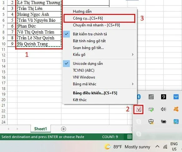 Bỏ dấu trong Excel bằng phần mềm Unikey