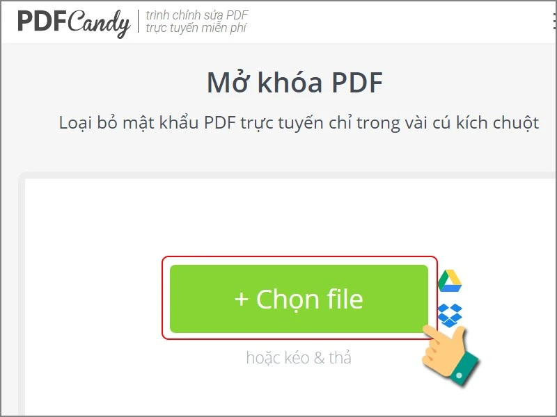 Truy cập trang web PDF Candy va chọn File