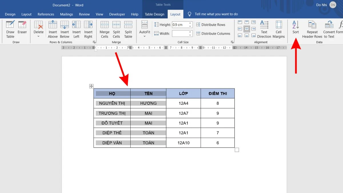 Cách sắp xếp tên theo ABC trong Word 2010