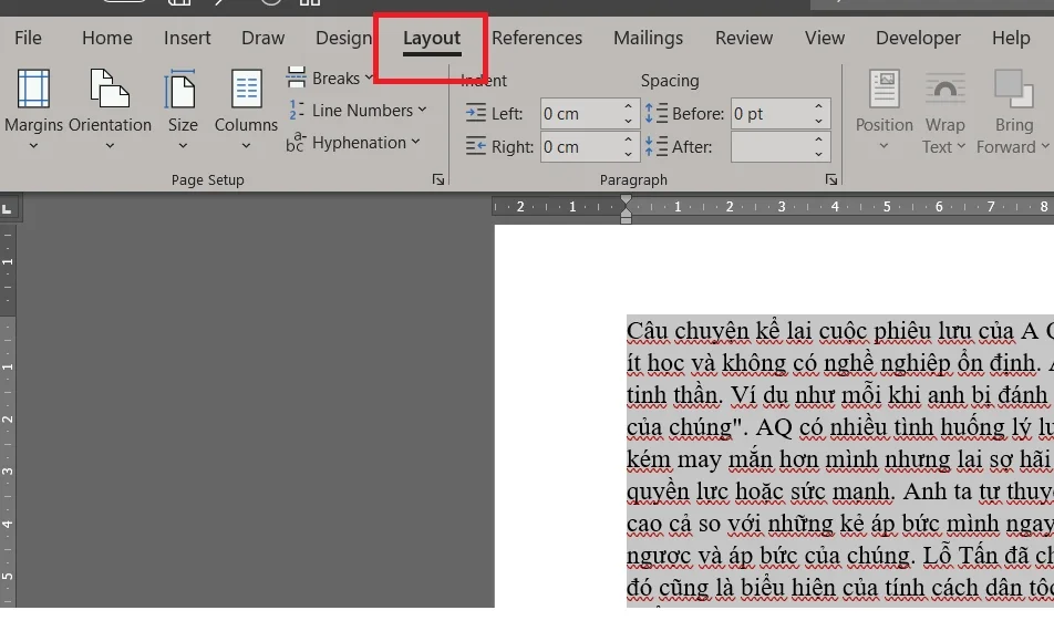 Chọn Pay Layout trên thành công cụ