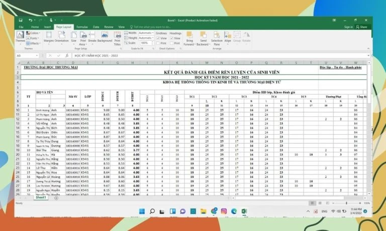 File Excel chia các trang vừa tờ A4