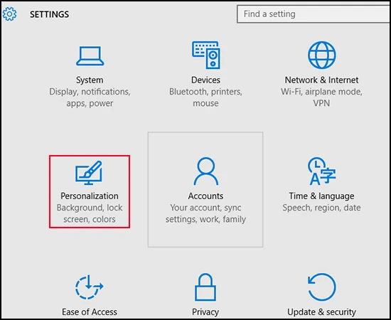 Chọn "Personalization" trong menu cài đặt