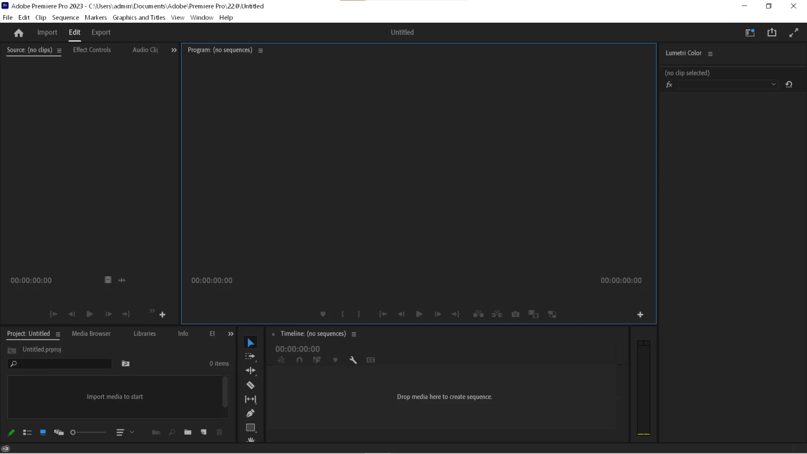 Giao diện phần mềm Adobe Premiere Pro 2023