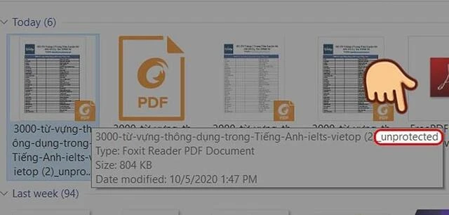 Sau khi được mở khóa thành công file sẽ có đuôi _unprotected