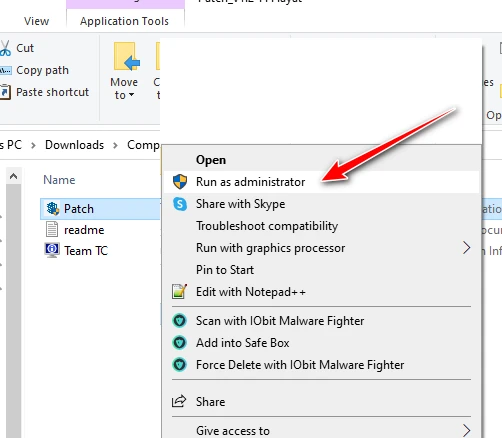 Chạy file Patch với quyền Administrator