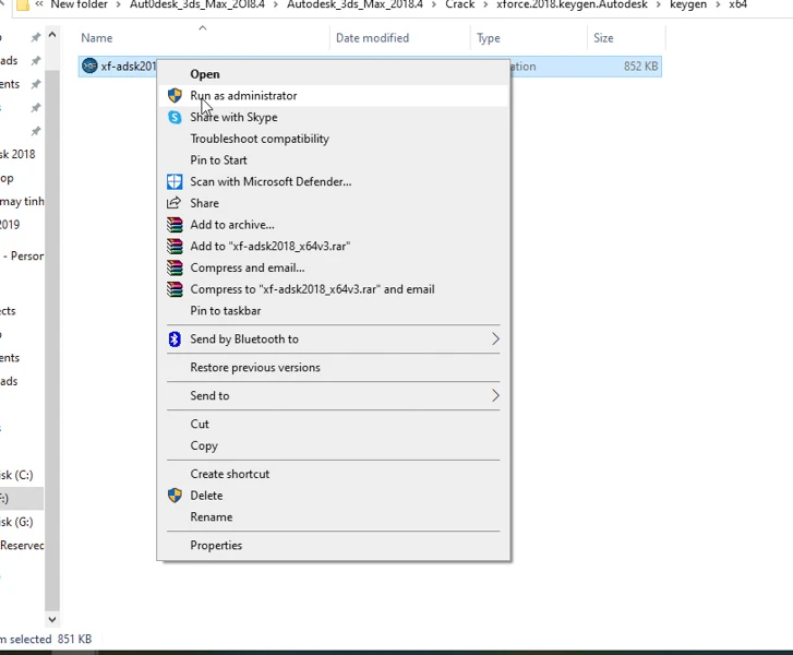 Chạy file Crack x64