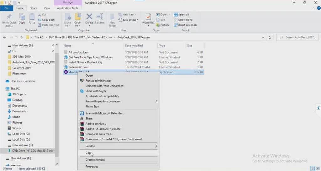 Sao chép tệp "xf-adsk2017_x64"
