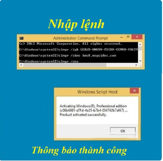 Nhập lệnh và thông báo thành công hiển thị