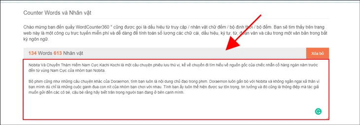 Copy và dán nội dung cần đếm vào ô nội dung