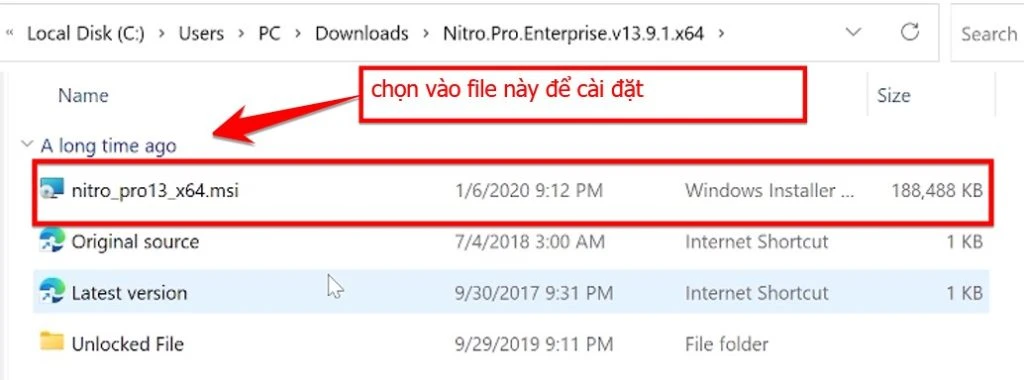 Giải nén file nitro_pro13_x64.exe như trong hình