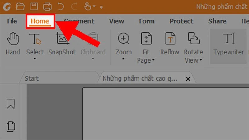 Mở tab Home trên thanh công cụ 